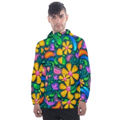 Floral Paisley Background Flower Green Men s Front Pocket Pullover Windbreaker