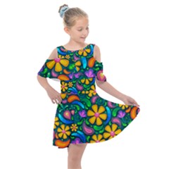 Floral Paisley Background Flower Green Kids  Shoulder Cutout Chiffon Dress by HermanTelo