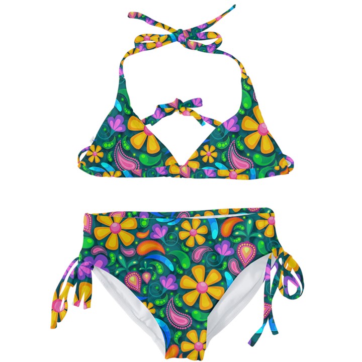 Floral Paisley Background Flower Green Kids  Classic Bikini Set