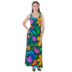 Floral Paisley Background Flower Green Sleeveless Velour Maxi Dress by HermanTelo