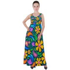 Floral Paisley Background Flower Green Empire Waist Velour Maxi Dress