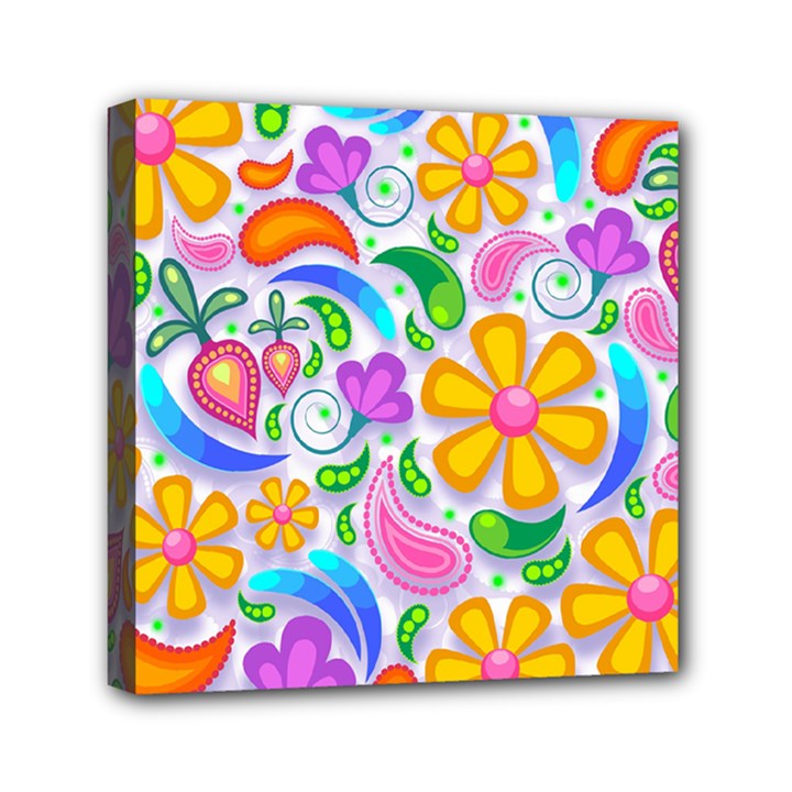 Floral Paisley Background Flower Yellow Mini Canvas 6  x 6  (Stretched)