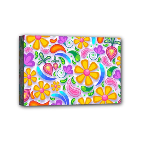 Floral Paisley Background Flower Yellow Mini Canvas 6  X 4  (stretched)