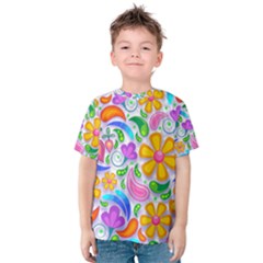 Floral Paisley Background Flower Yellow Kids  Cotton Tee