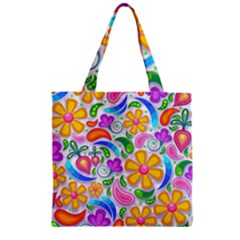 Floral Paisley Background Flower Yellow Zipper Grocery Tote Bag by HermanTelo