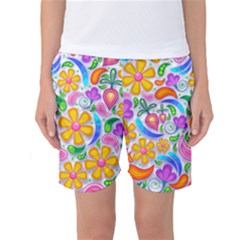 Floral Paisley Background Flower Yellow Women s Basketball Shorts by HermanTelo