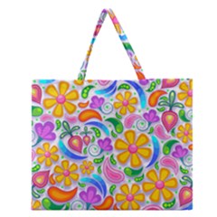 Floral Paisley Background Flower Yellow Zipper Large Tote Bag by HermanTelo