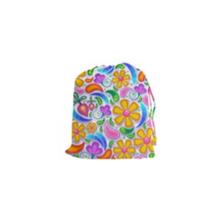 Floral Paisley Background Flower Yellow Drawstring Pouch (xs)