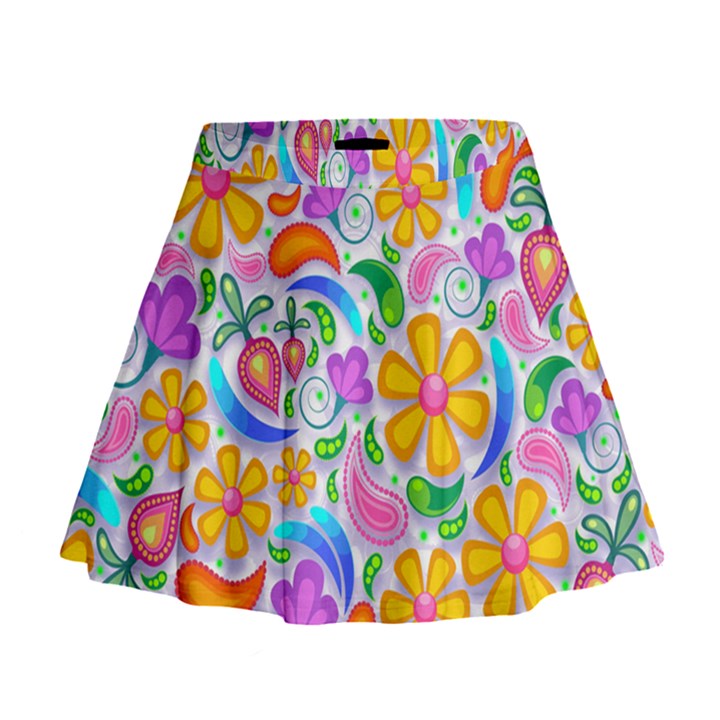 Floral Paisley Background Flower Yellow Mini Flare Skirt