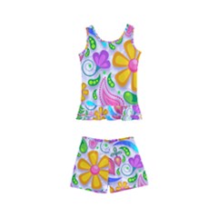 Floral Paisley Background Flower Yellow Kids  Boyleg Swimsuit