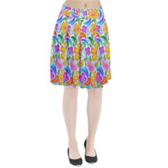 Floral Paisley Background Flower Yellow Pleated Skirt