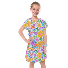 Floral Paisley Background Flower Yellow Kids  Drop Waist Dress