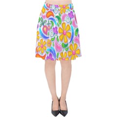 Floral Paisley Background Flower Yellow Velvet High Waist Skirt