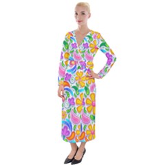 Floral Paisley Background Flower Yellow Velvet Maxi Wrap Dress