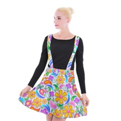 Floral Paisley Background Flower Yellow Suspender Skater Skirt