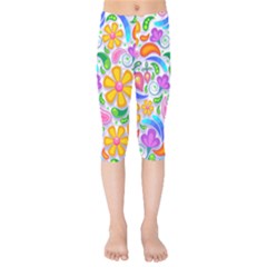 Floral Paisley Background Flower Yellow Kids  Capri Leggings 