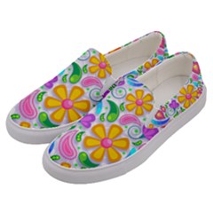 Floral Paisley Background Flower Yellow Men s Canvas Slip Ons