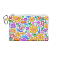 Floral Paisley Background Flower Yellow Canvas Cosmetic Bag (medium) by HermanTelo