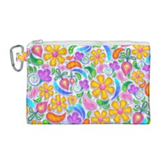 Floral Paisley Background Flower Yellow Canvas Cosmetic Bag (large)