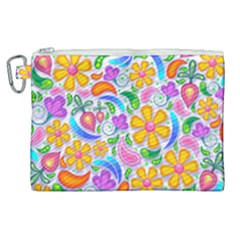 Floral Paisley Background Flower Yellow Canvas Cosmetic Bag (xl) by HermanTelo