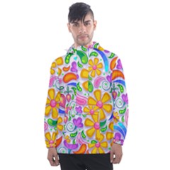 Floral Paisley Background Flower Yellow Men s Front Pocket Pullover Windbreaker