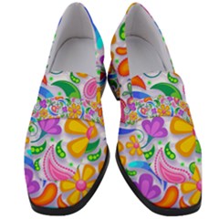 Floral Paisley Background Flower Yellow Women s Chunky Heel Loafers