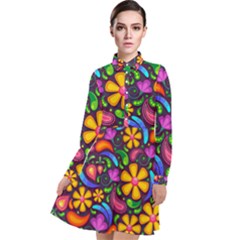 Floral Paisley Background Flower Purple Long Sleeve Chiffon Shirt Dress