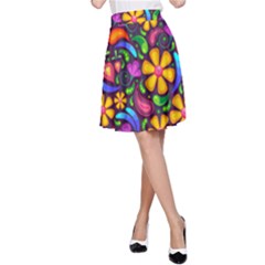 Floral Paisley Background Flower Purple A-line Skirt