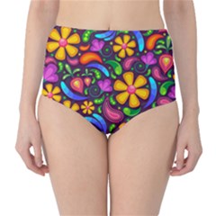 Floral Paisley Background Flower Purple Classic High-waist Bikini Bottoms by HermanTelo