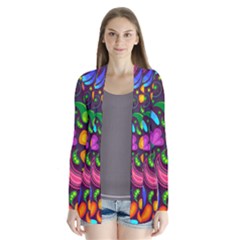 Floral Paisley Background Flower Purple Drape Collar Cardigan