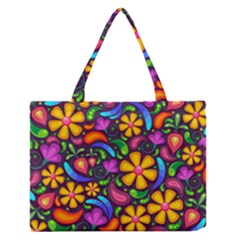 Floral Paisley Background Flower Purple Zipper Medium Tote Bag