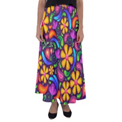 Floral Paisley Background Flower Purple Flared Maxi Skirt