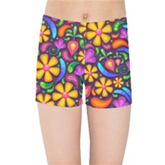 Floral Paisley Background Flower Purple Kids  Sports Shorts