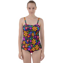 Floral Paisley Background Flower Purple Twist Front Tankini Set by HermanTelo