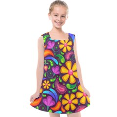 Floral Paisley Background Flower Purple Kids  Cross Back Dress