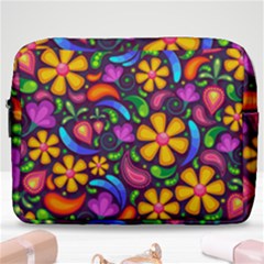 Floral Paisley Background Flower Purple Make Up Pouch (large) by HermanTelo