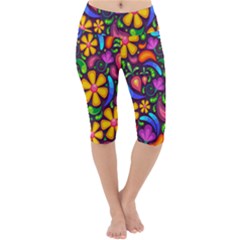 Floral Paisley Background Flower Purple Lightweight Velour Cropped Yoga Leggings