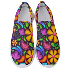 Floral Paisley Background Flower Purple Men s Slip On Sneakers by HermanTelo