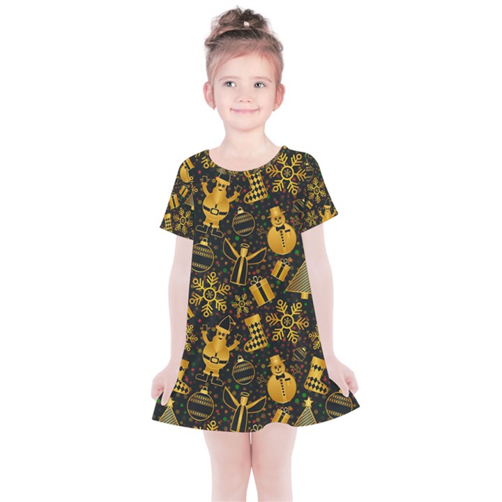 Christmas Background Gold Kids  Simple Cotton Dress