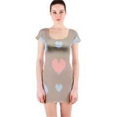 Hearts Heart Love Romantic Brown Short Sleeve Bodycon Dress