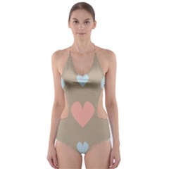 Hearts Heart Love Romantic Brown Cut-out One Piece Swimsuit