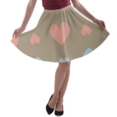 Hearts Heart Love Romantic Brown A-line Skater Skirt