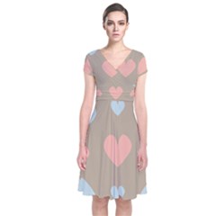 Hearts Heart Love Romantic Brown Short Sleeve Front Wrap Dress