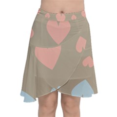 Hearts Heart Love Romantic Brown Chiffon Wrap Front Skirt