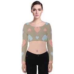 Hearts Heart Love Romantic Brown Velvet Long Sleeve Crop Top