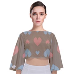 Hearts Heart Love Romantic Brown Tie Back Butterfly Sleeve Chiffon Top by HermanTelo