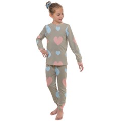 Hearts Heart Love Romantic Brown Kids  Long Sleeve Set  by HermanTelo