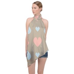 Hearts Heart Love Romantic Brown Halter Asymmetric Satin Top