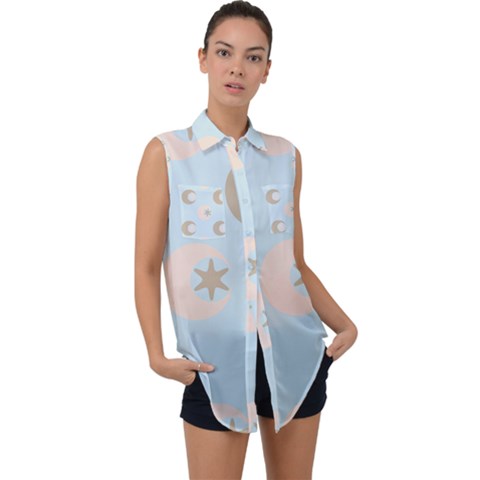 Moon Star Air Heaven Sleeveless Chiffon Button Shirt by HermanTelo