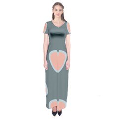 Hearts Love Blue Pink Green Short Sleeve Maxi Dress